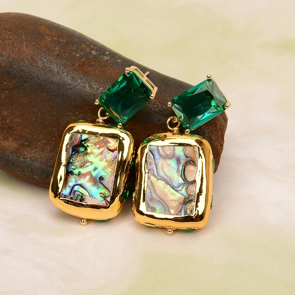 Natural Abalone Shell Green Stud Earrings