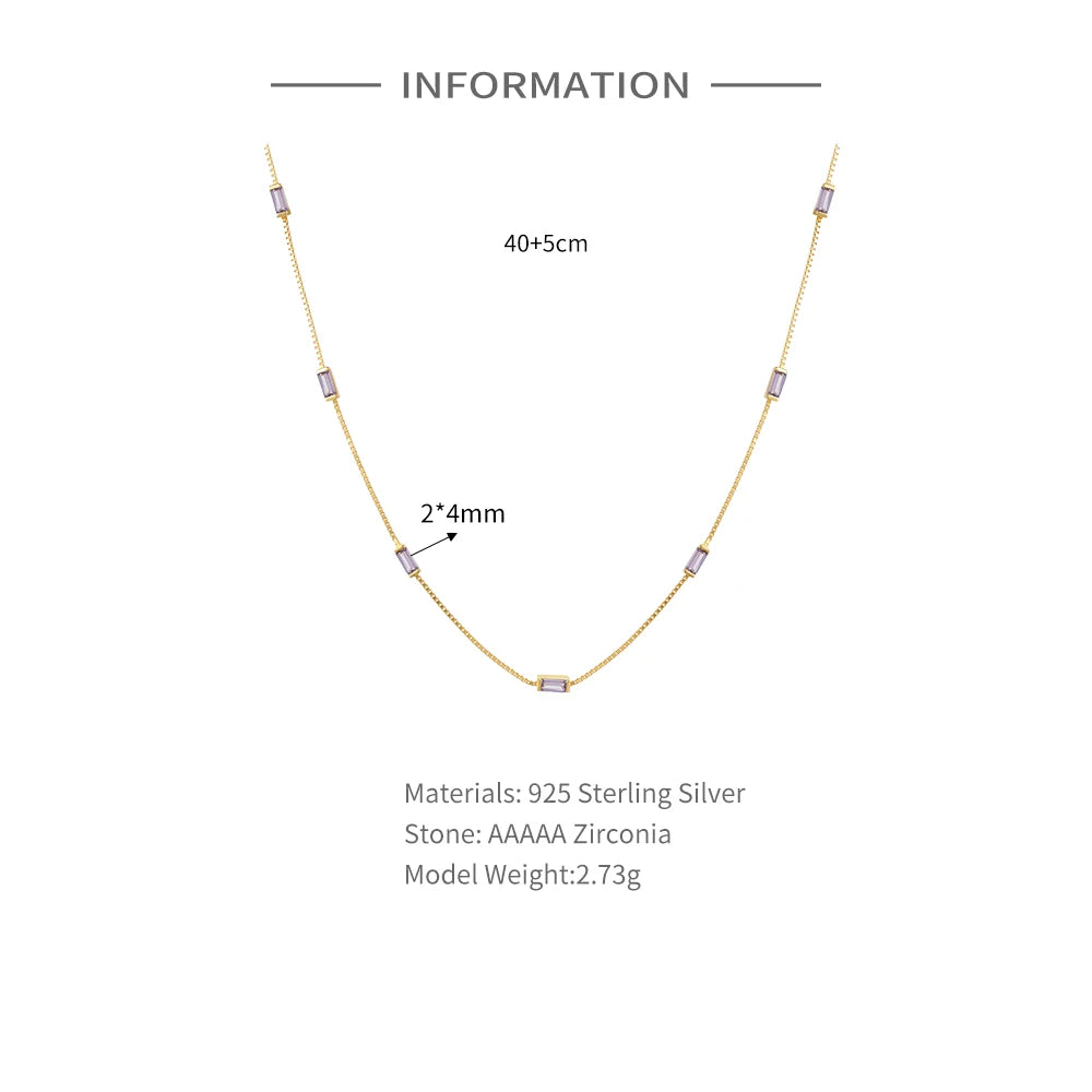 925 Silver Colorful Zircon Square Pendant Necklace