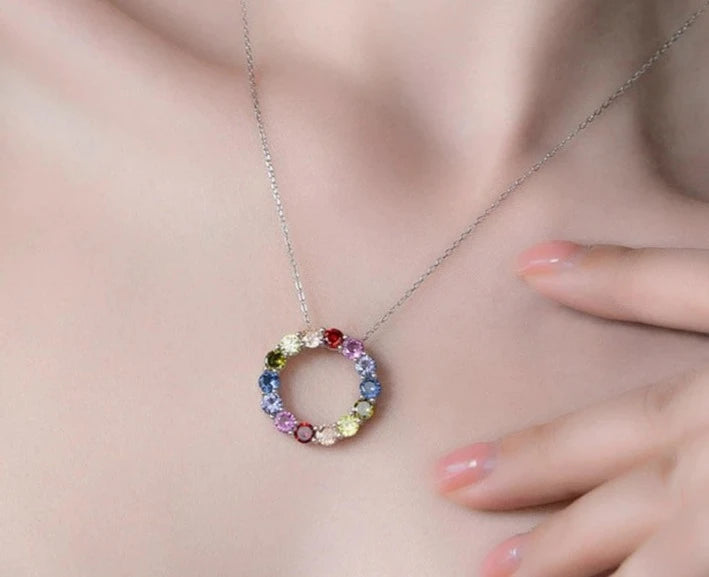 925 Silver Malticolour Gemstone Pendant Necklace