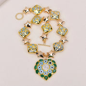 Natural Blue Larimar Pearl Gold Plated Beads Heart Shaped Pearl Jade Pendant Statement Necklace
