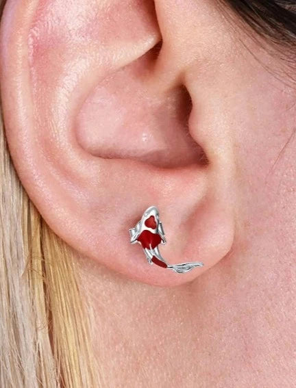 925 Sterling Silver Koi Fish Ear Studs