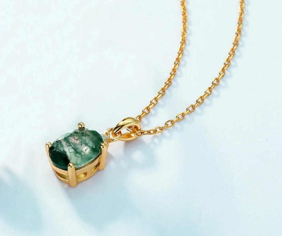 925 Sliver Green Moss Agate Necklace