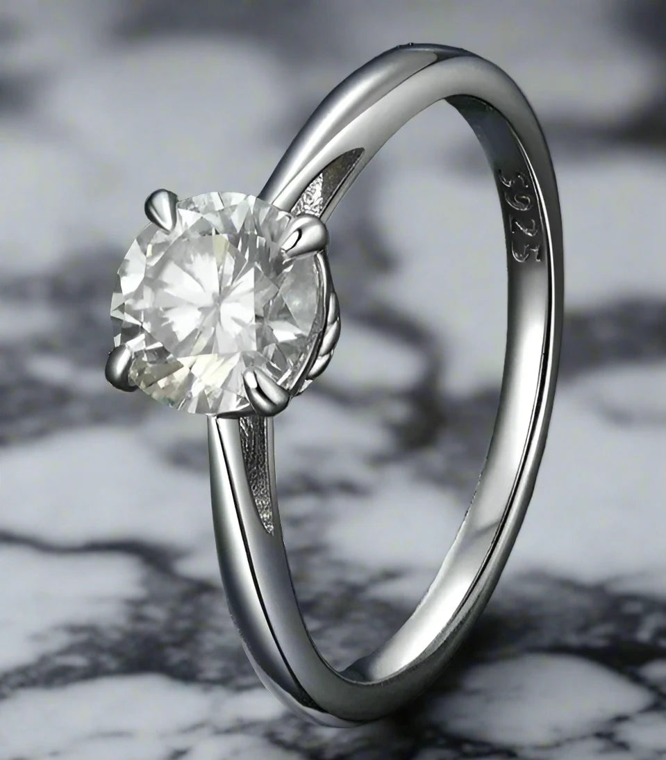 1.0CT Round Moissanite 18K Gold Plated Silver Ring