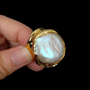 White Baroque Pearl Gold Ring