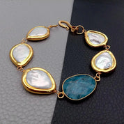 White Pearl & Blue Apatite Bracelet