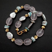 White Pearl & Blue Larimar Choker Necklace