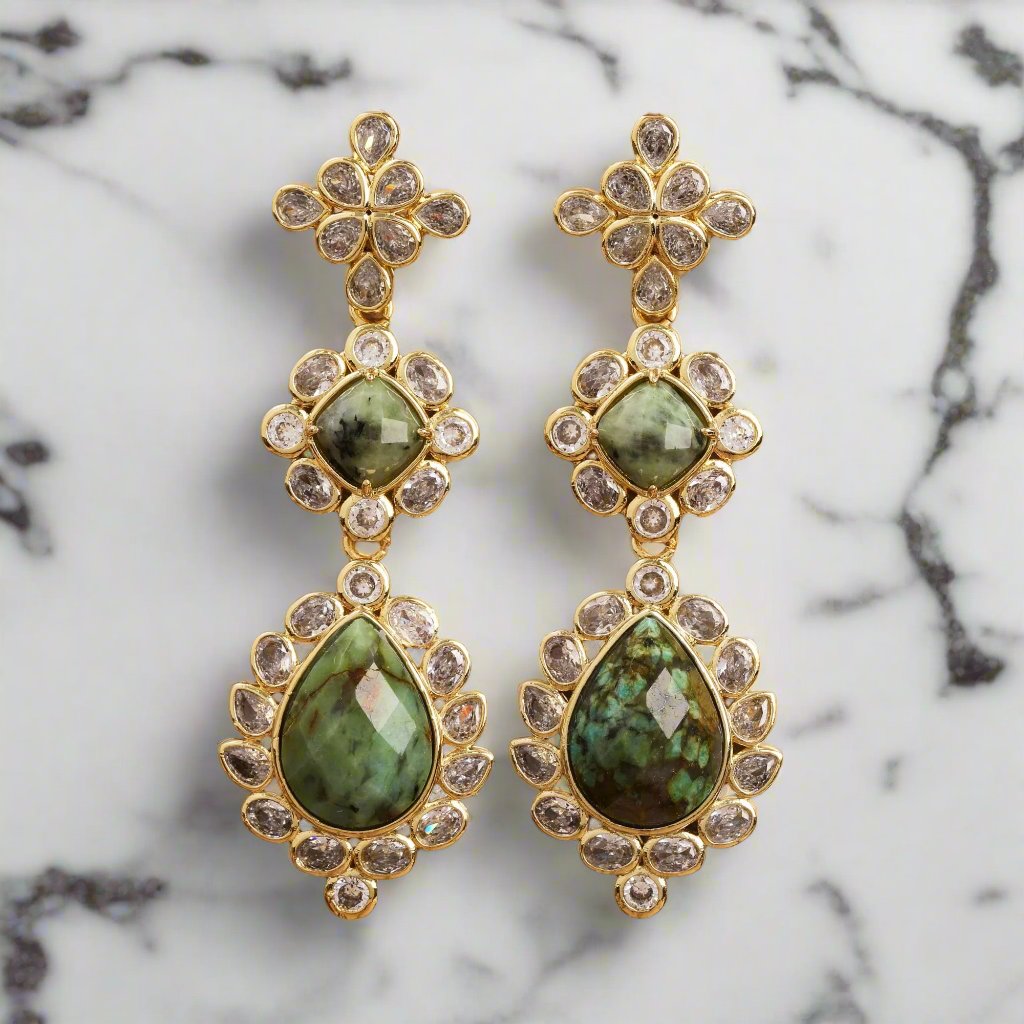American Diamond & Gemstone Dangle Earrings