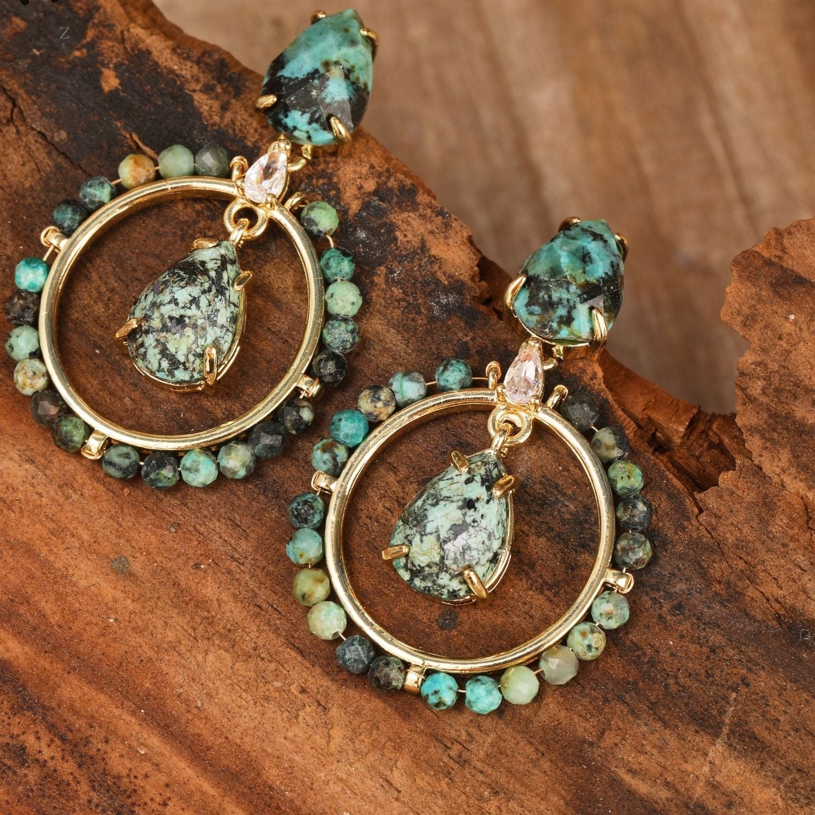 Handmade Round Gemstone Dangle Earrings
