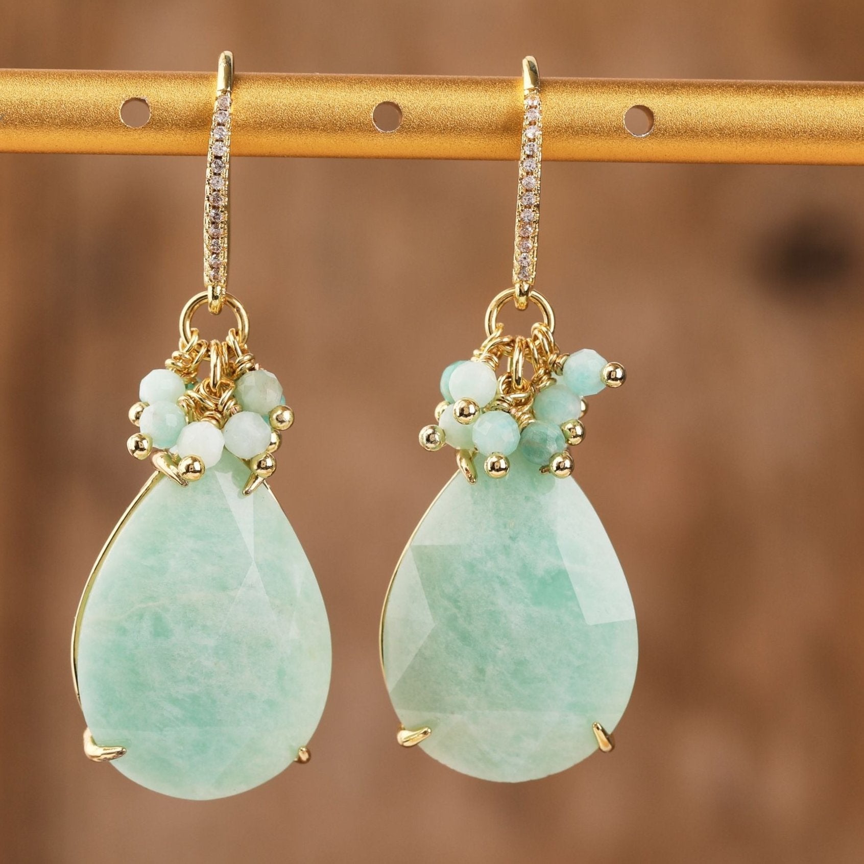 Natural Gemstone Chandelier Hook Earrings