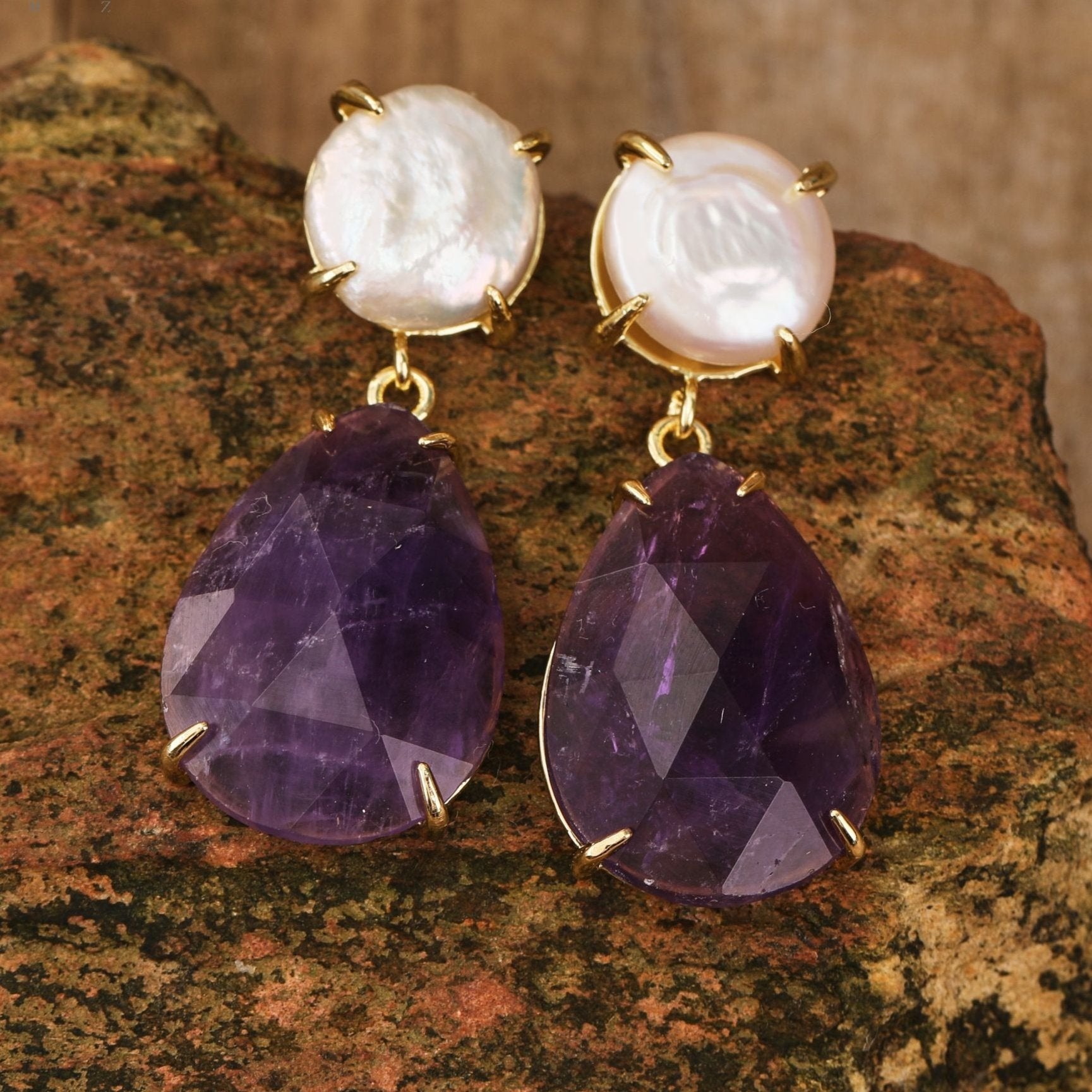 Natural Gemstone Teardrop Earrings