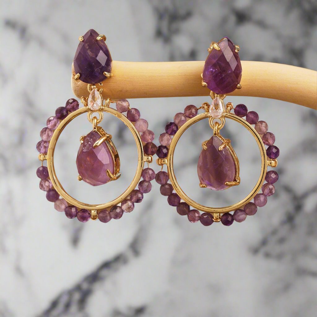 Handmade Round Gemstone Dangle Earrings