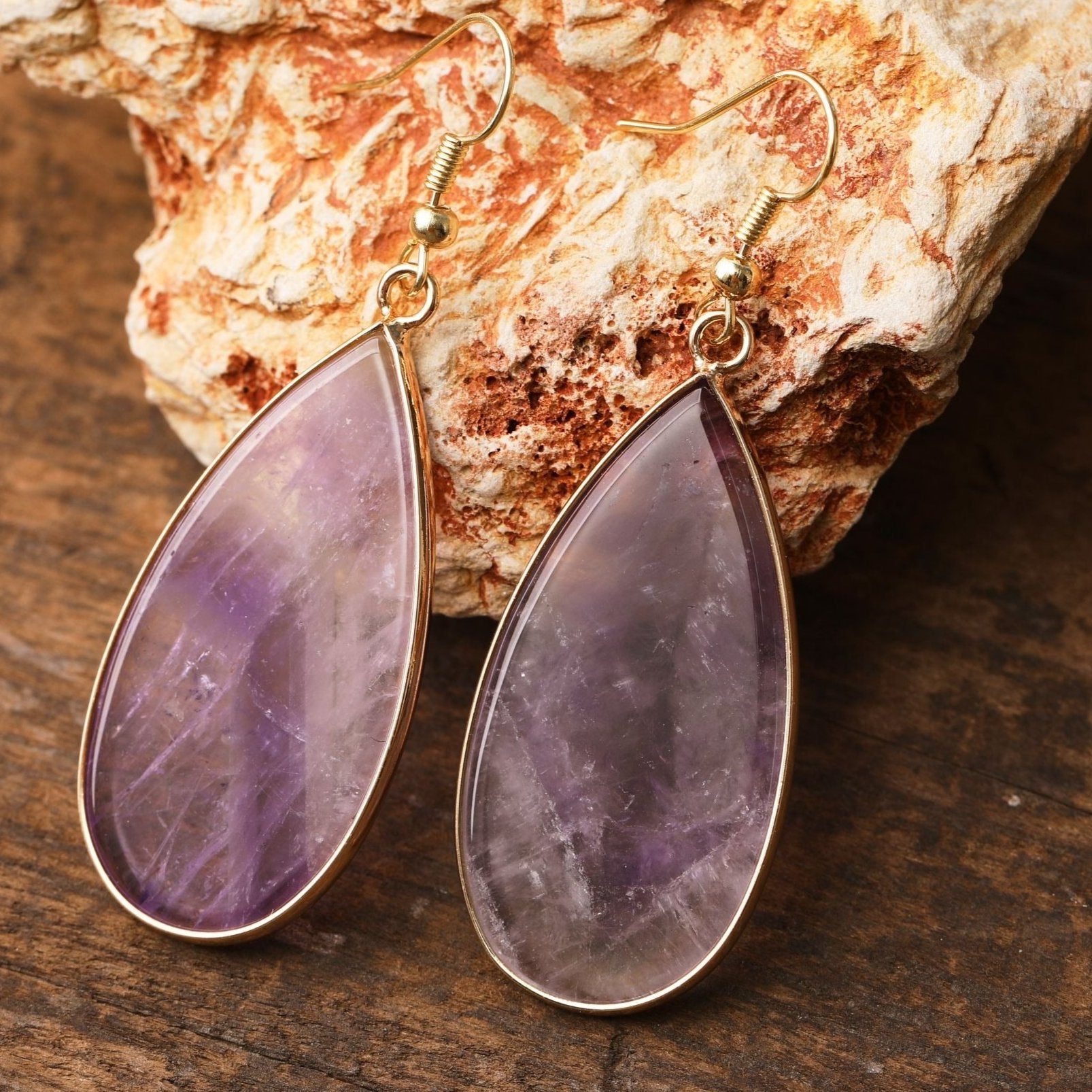 Natural Gemstone Teardrop Earrings