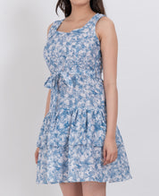 Boho chic floral mini dress with tiered detail and tie waist