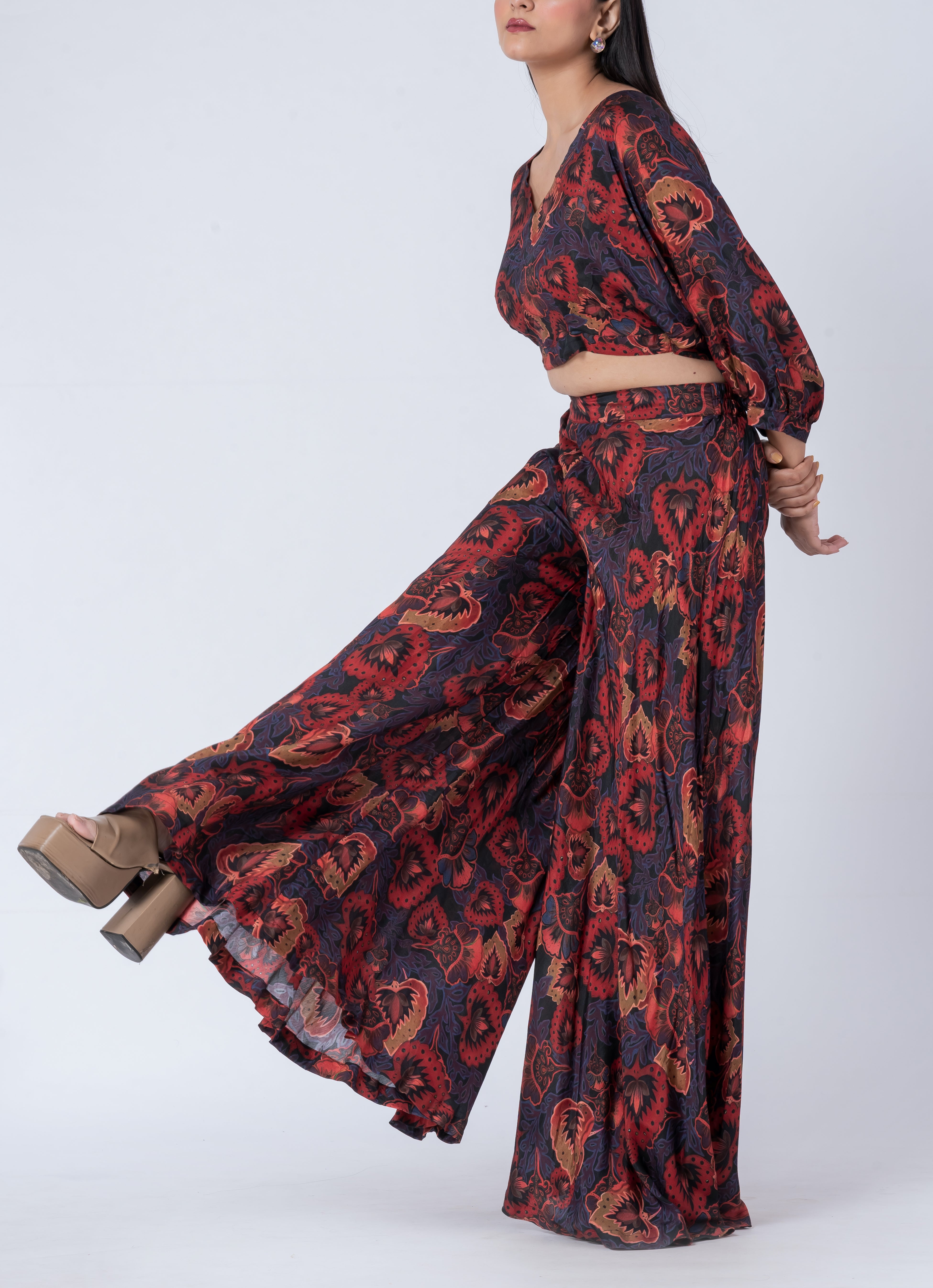 Boho style rayon wide leg palazzo trousers