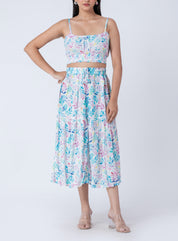 Rayon midi skirt with smocked waist

