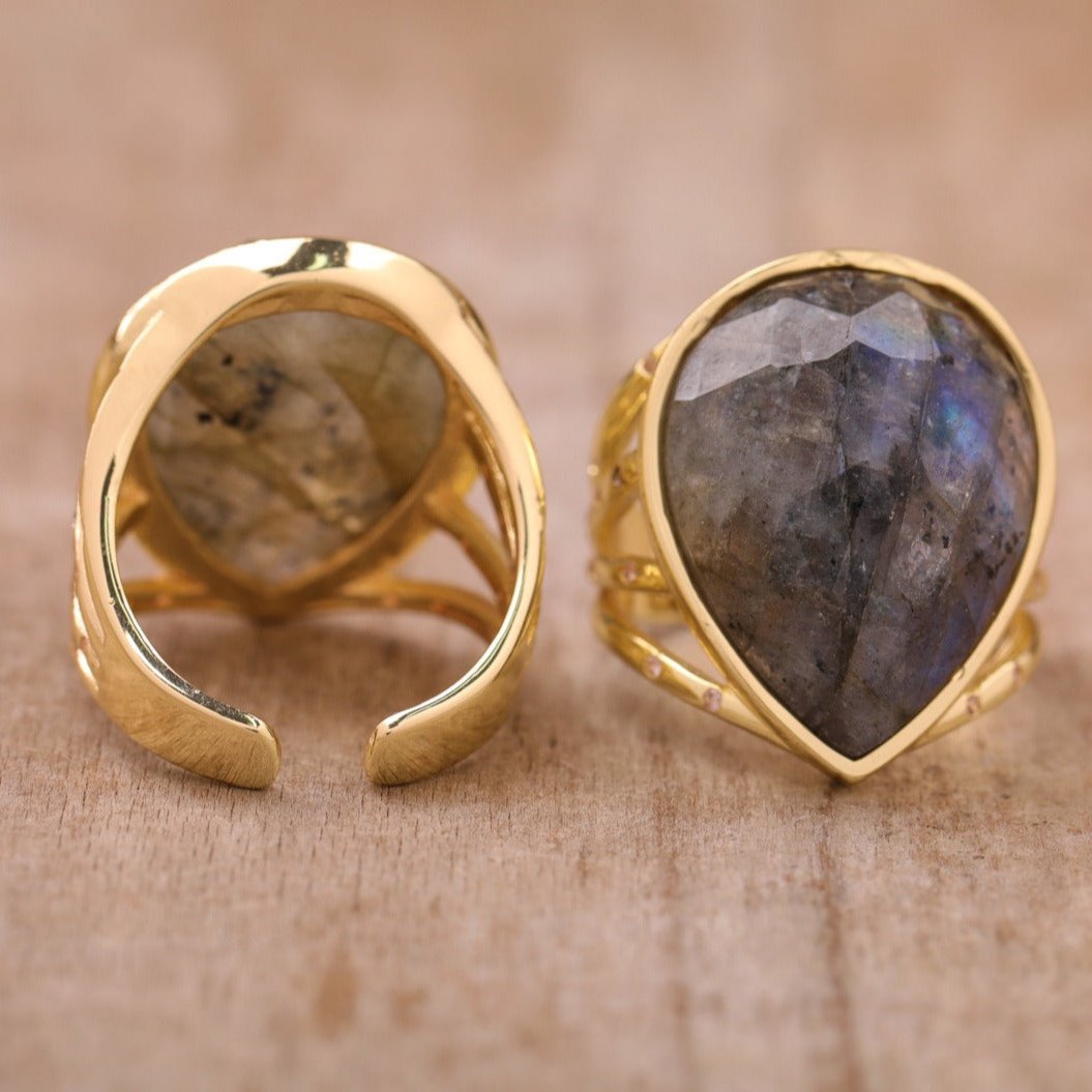 Natural Gemstone Teardrop Ring