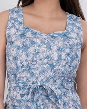 Floral print mini dress styled for a casual look