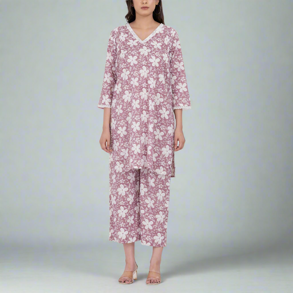 Floral print cotton straight pants for ethnic wear