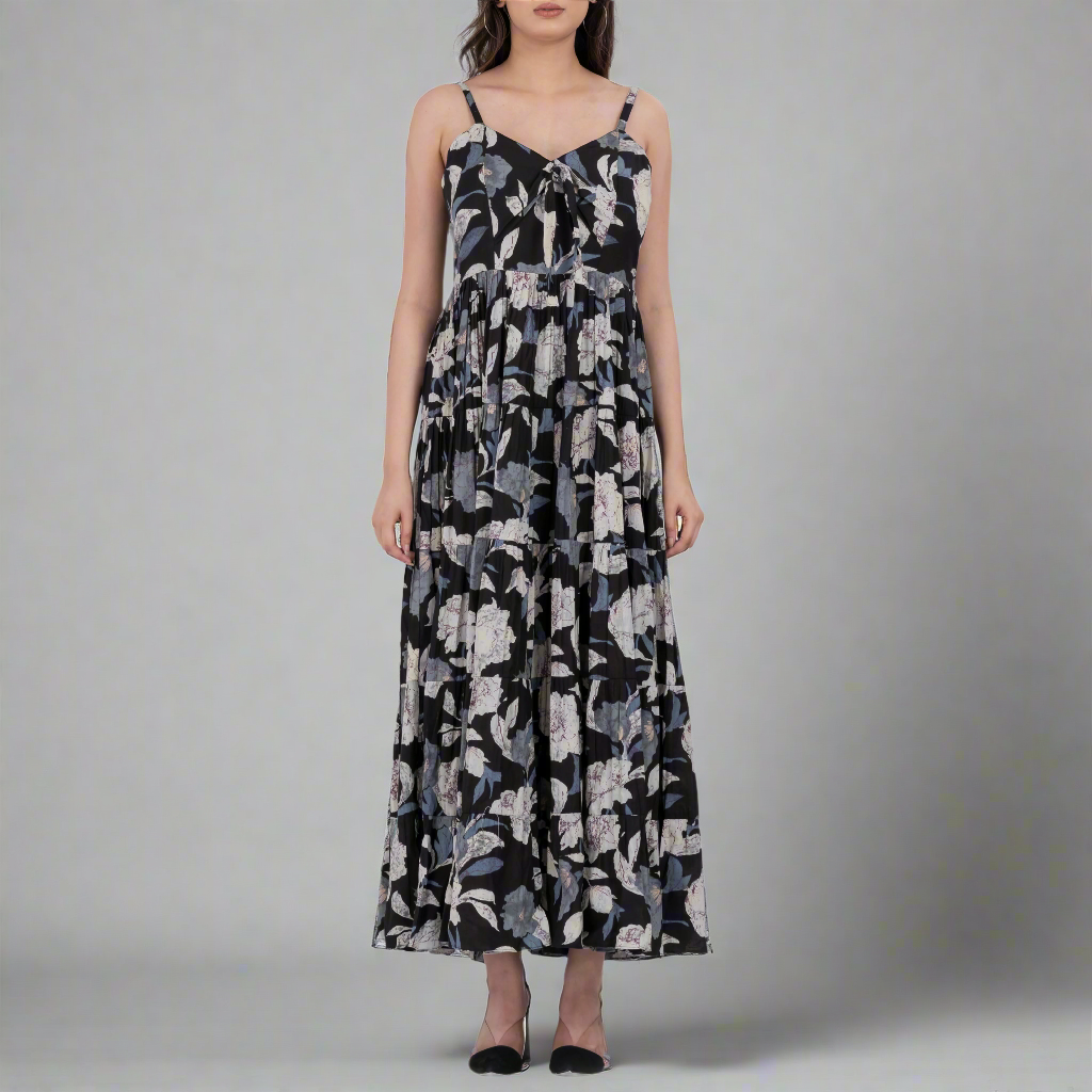 Floral print maxi dress with adjustable straps for a perfect fit