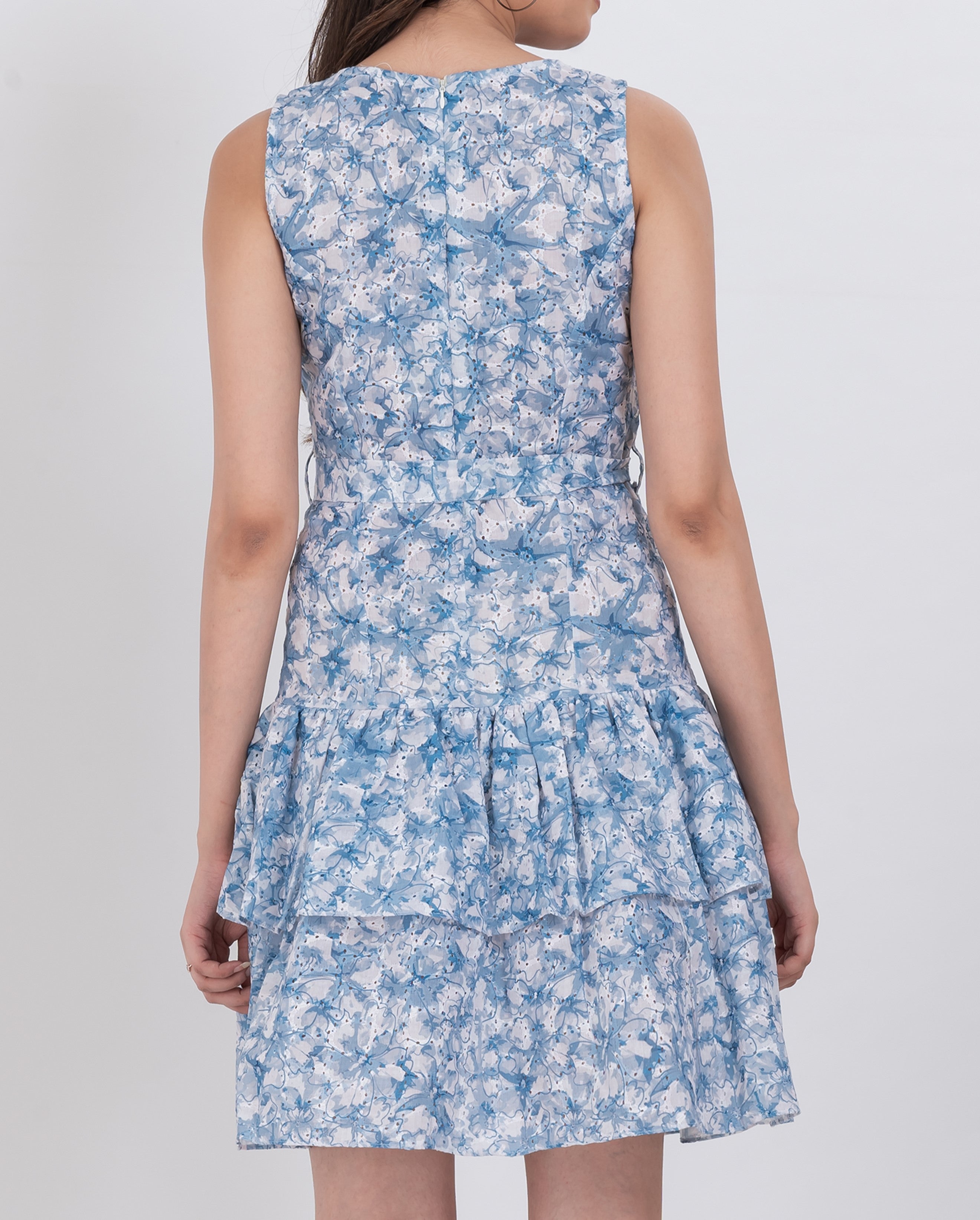 Floral Print Tiered Mini Dress in A-line style for women