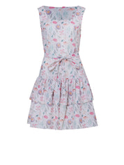 Tiered floral print mini dress with a relaxed fit.