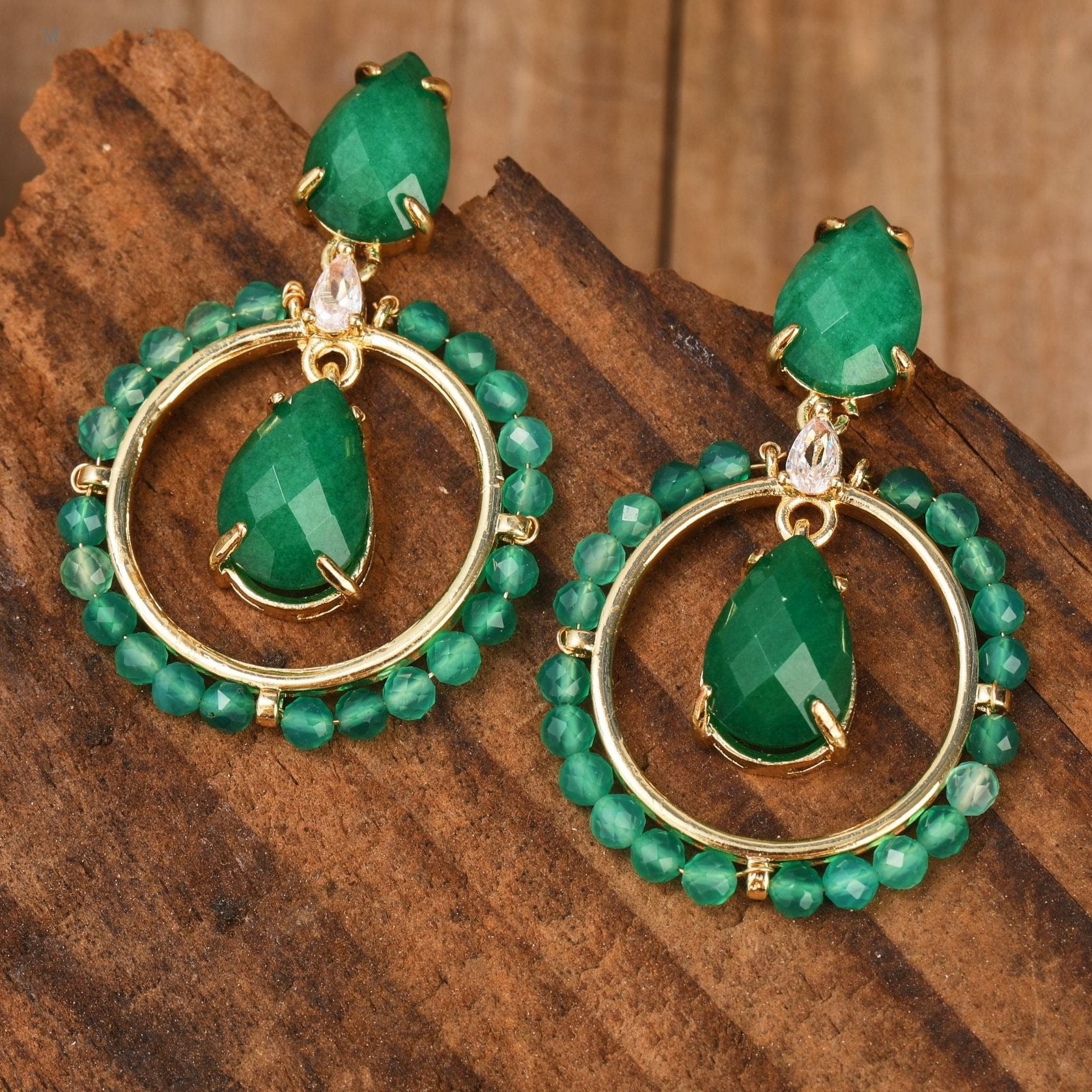 Handmade Round Gemstone Dangle Earrings
