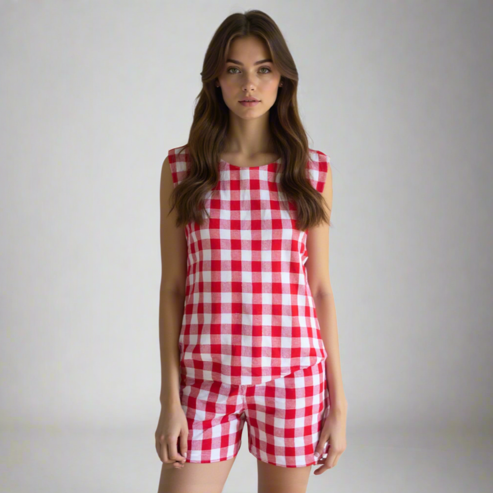 Handloom cotton checkered shorts for women