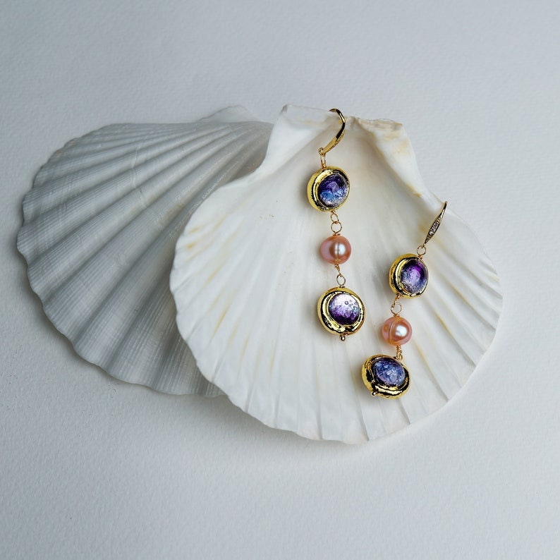 Natural fresh water purple murano glass necklace