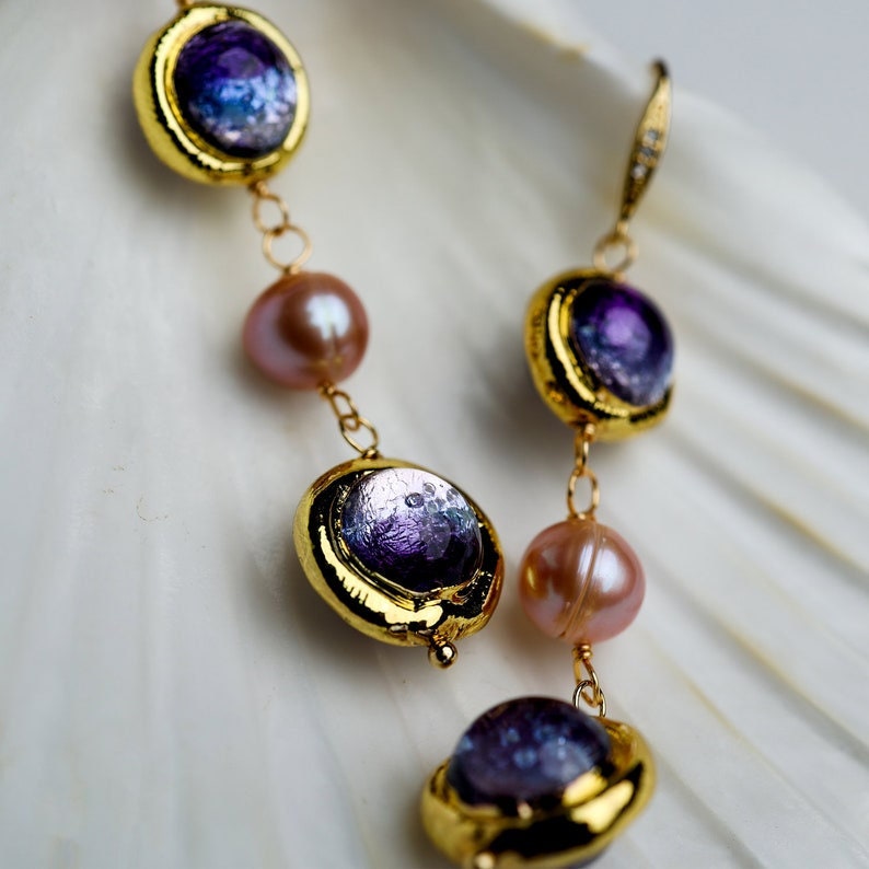 Natural fresh water purple murano glass necklace