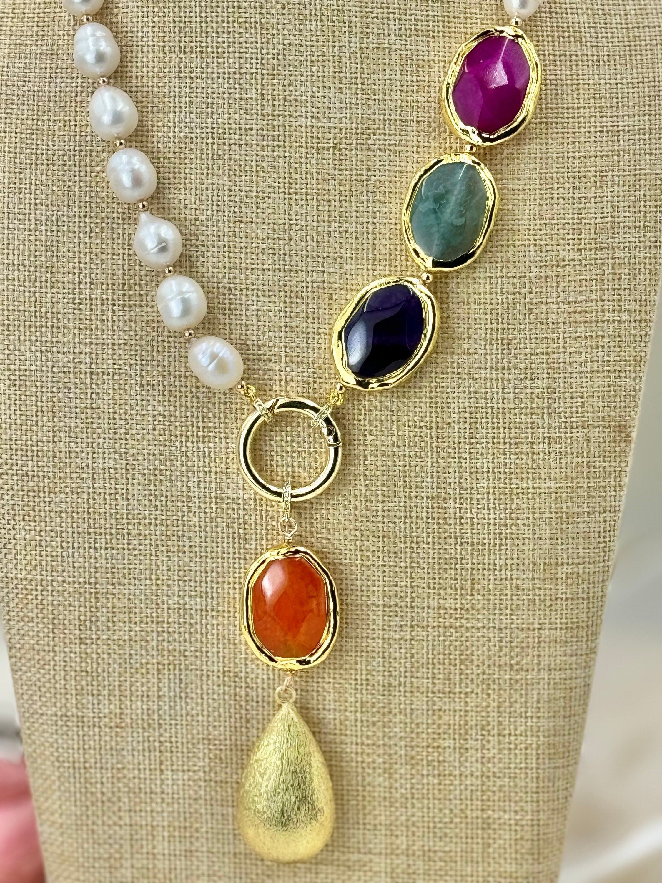 Handmade fresh water pearl gemstone necklace
