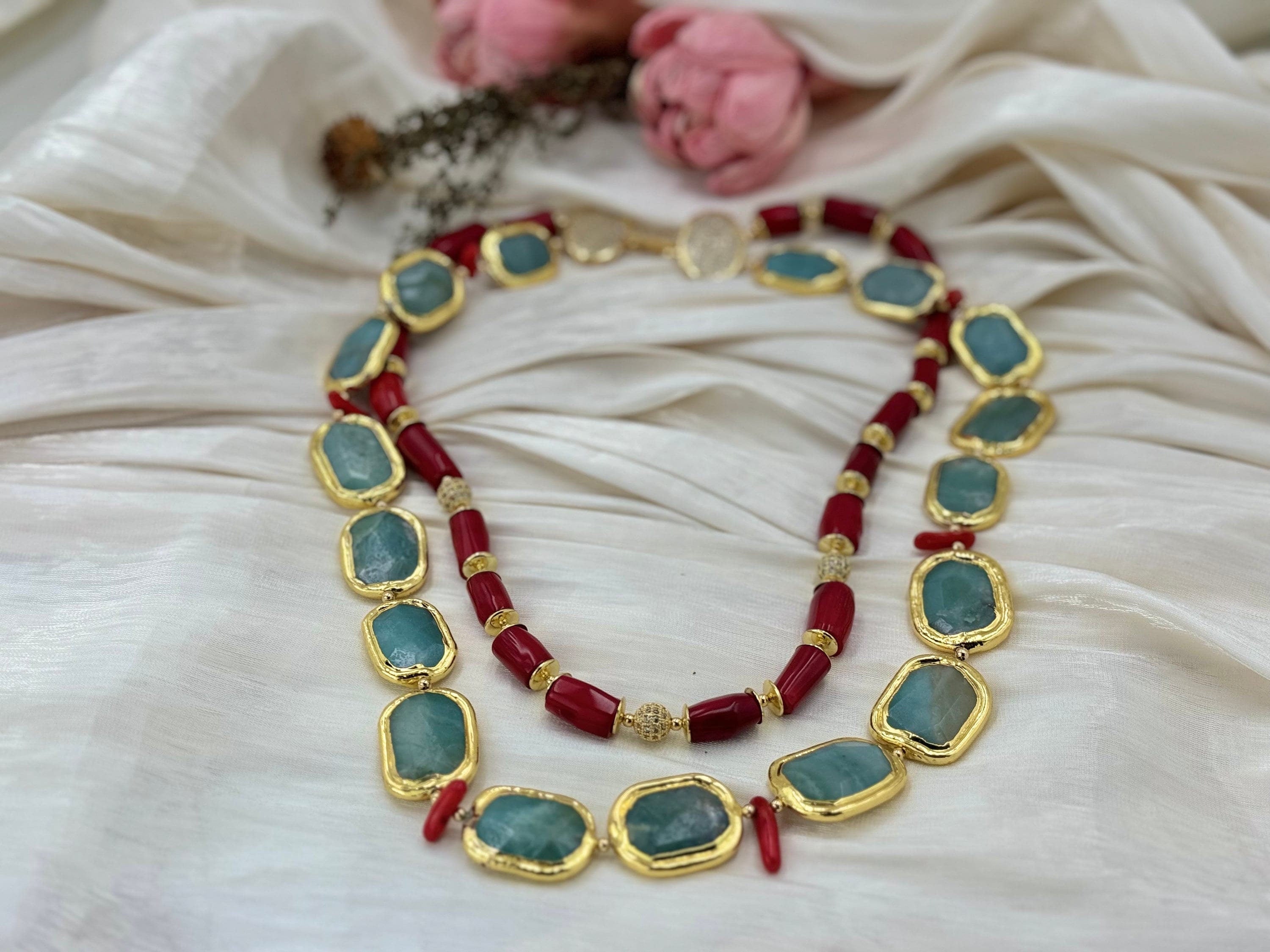 Coral Gemstone Handmade beaded necklace