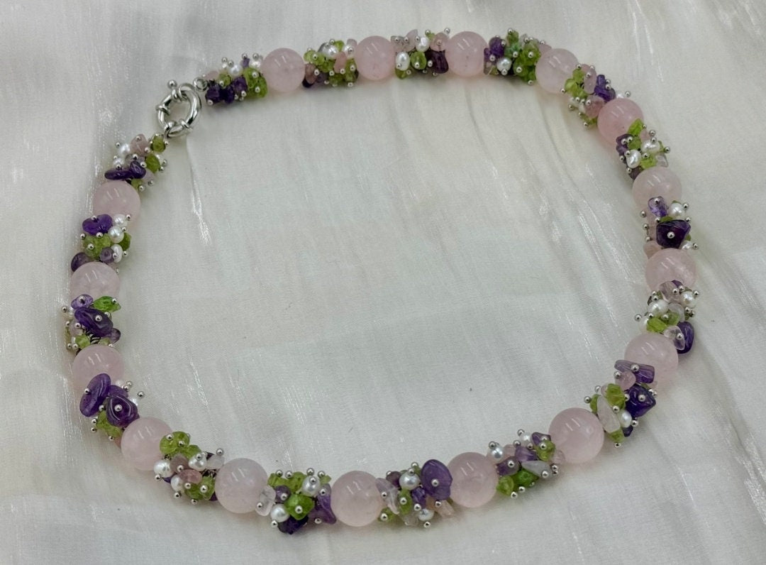 Rose Quartz Gemstone Necklace Set