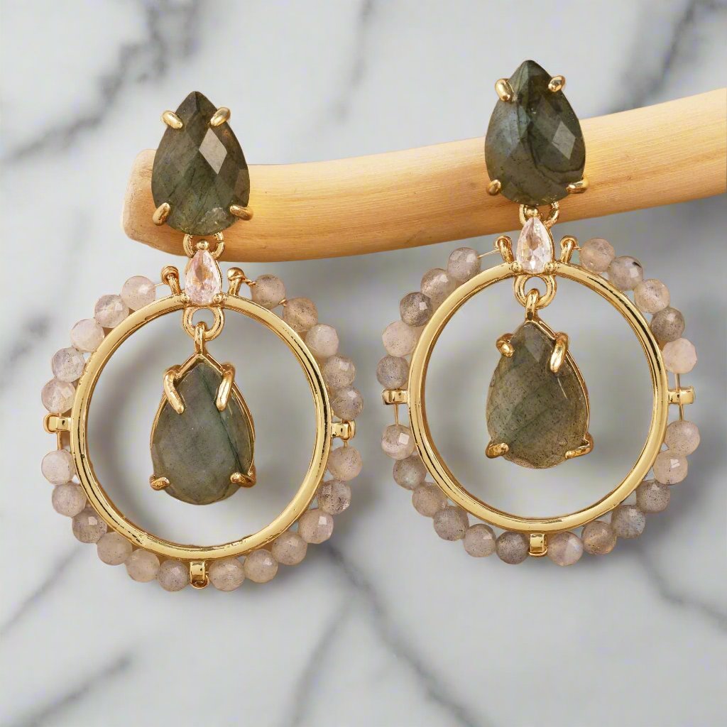 Handmade Round Gemstone Dangle Earrings