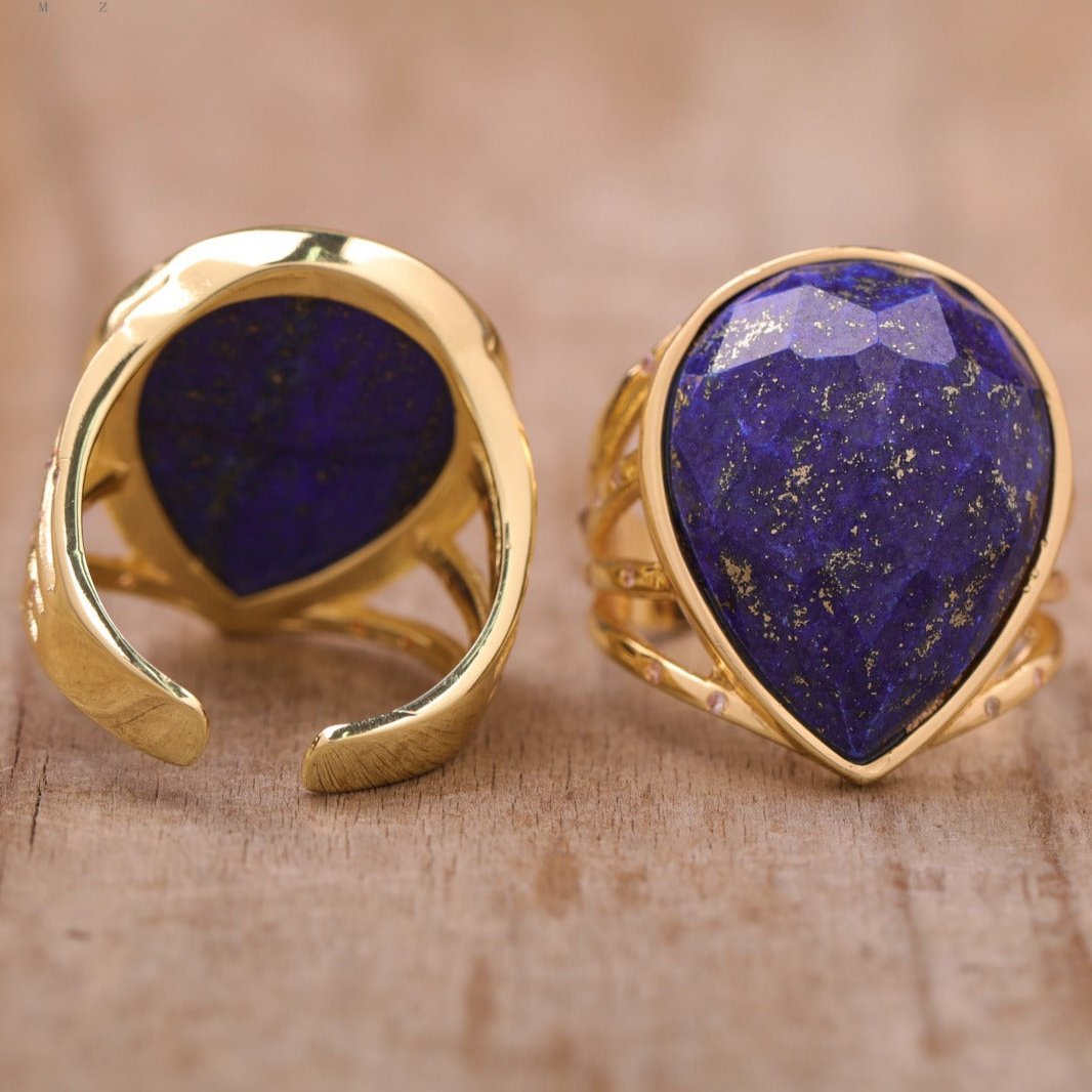 Natural Gemstone Teardrop Ring