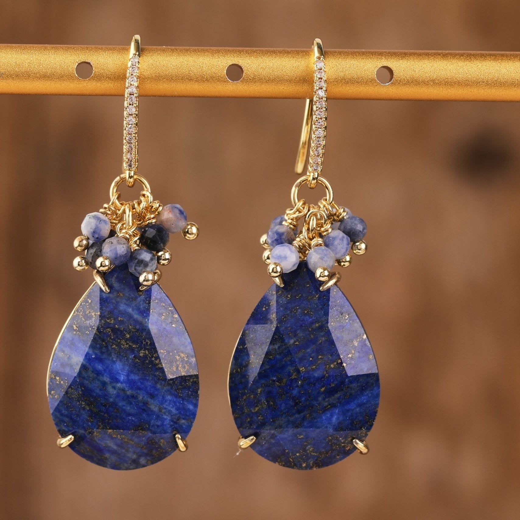 Natural Gemstone Chandelier Hook Earrings