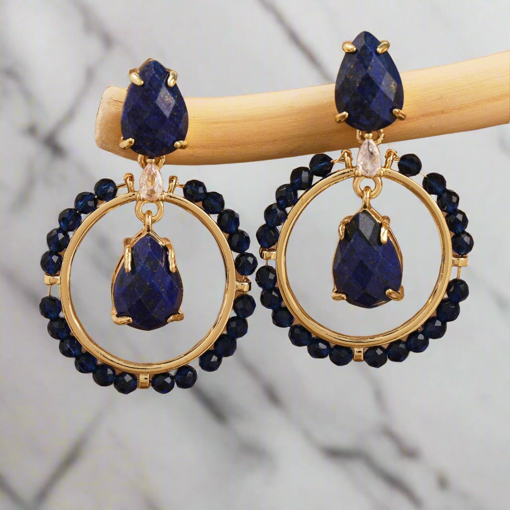 Handmade Round Gemstone Dangle Earrings
