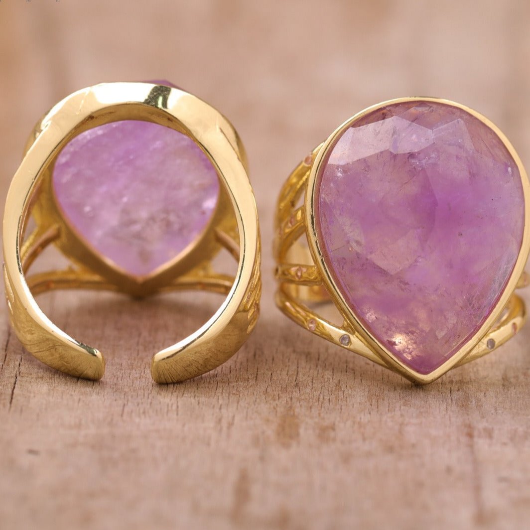 Natural Gemstone Teardrop Ring