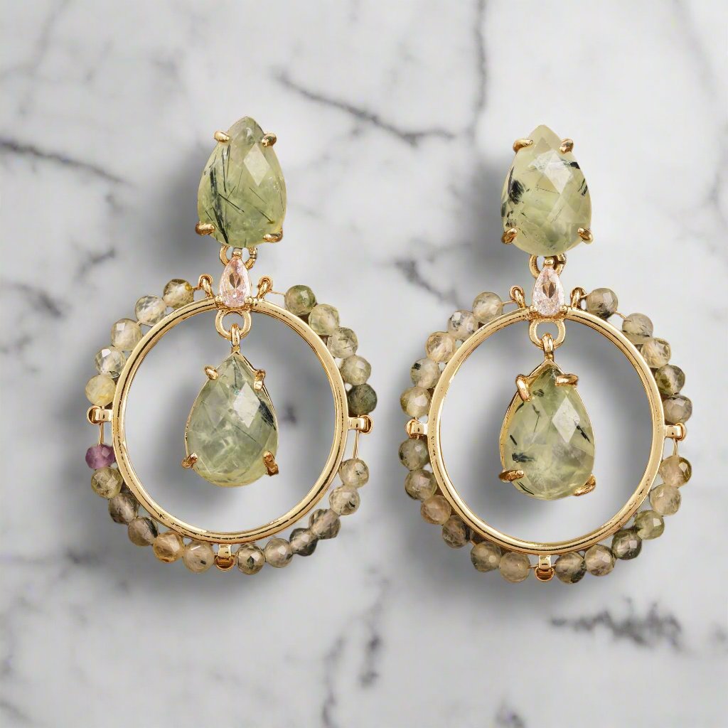 Handmade Round Gemstone Dangle Earrings