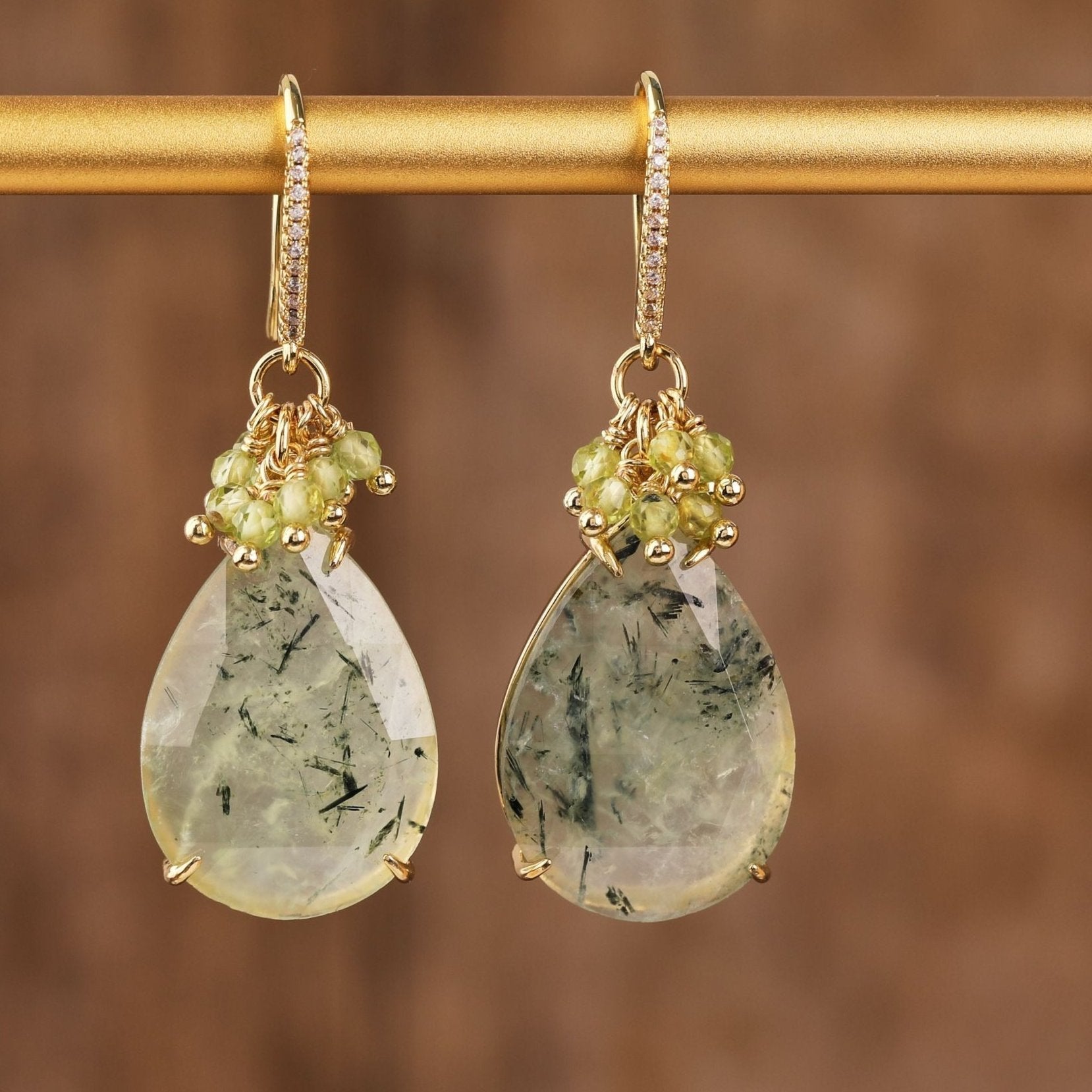 Natural Gemstone Chandelier Hook Earrings