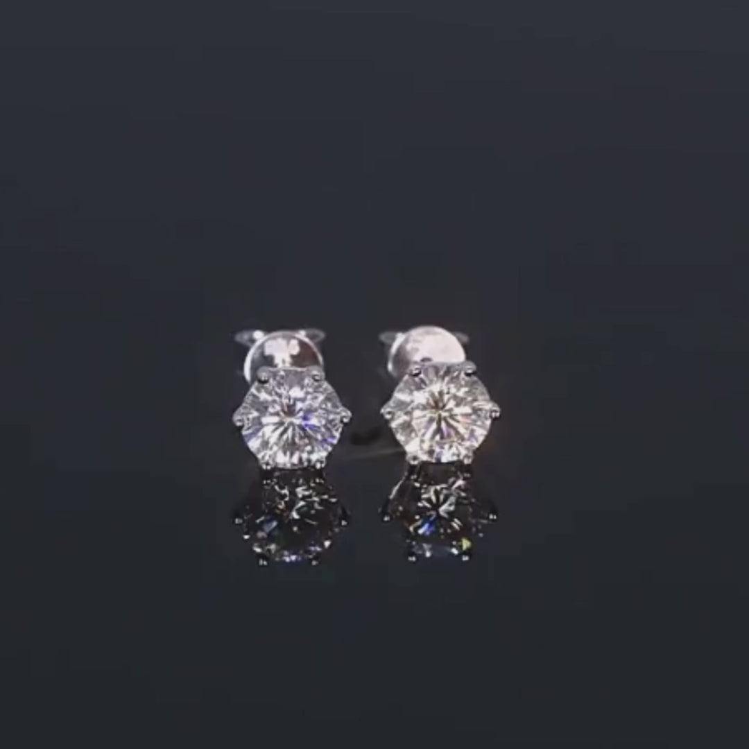 925 Silver 6.5MM 1CT Moissanite Stud Diamond Earrings