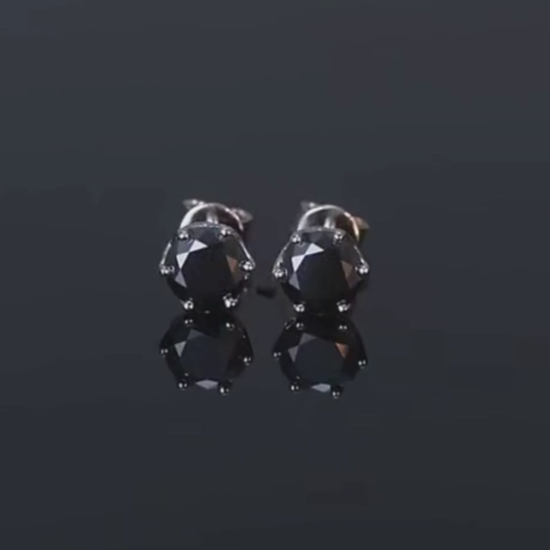 925 Silver 6.5MM 1CT Black Moissanite Stud Diamond Earrings