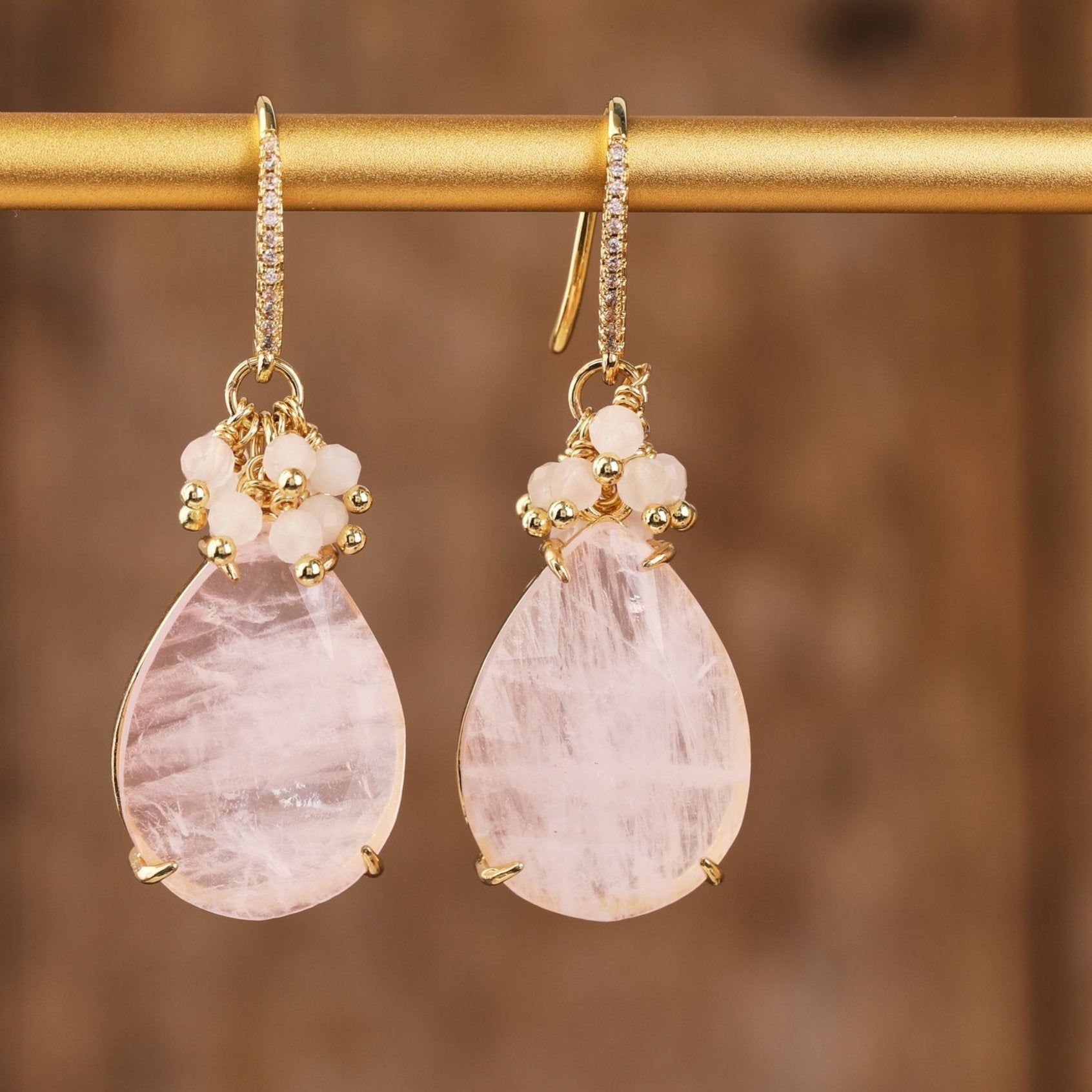 Natural Gemstone Chandelier Hook Earrings