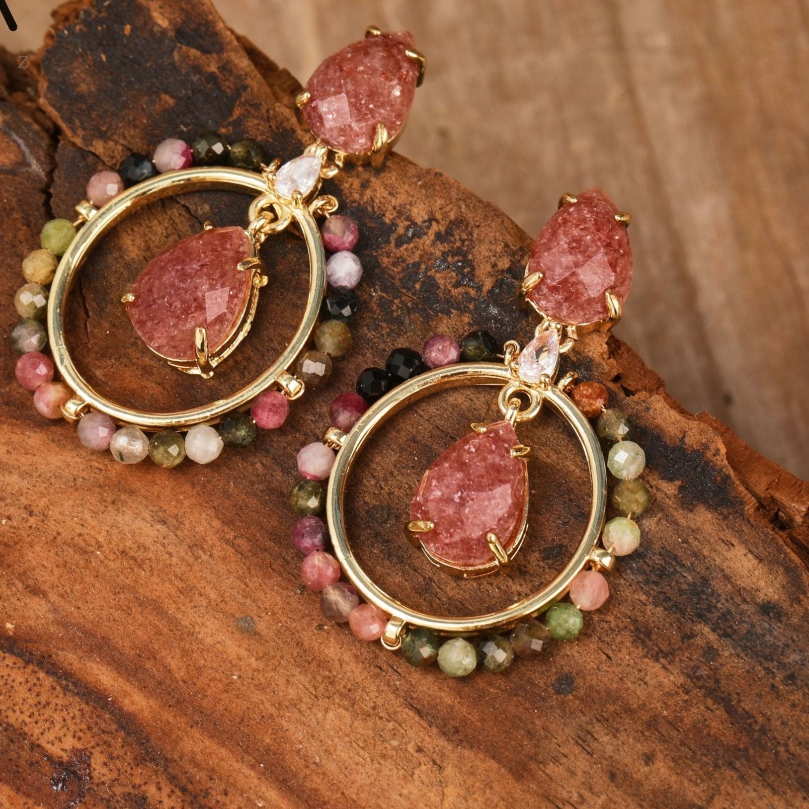 Handmade Round Gemstone Dangle Earrings