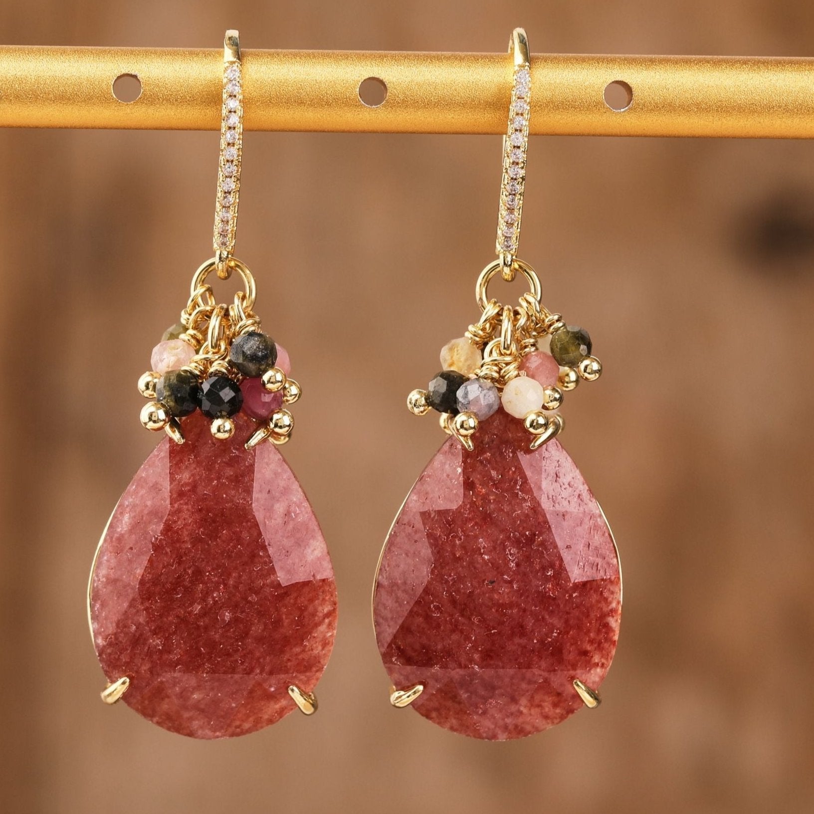 Natural Gemstone Chandelier Hook Earrings