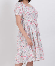 Floral puff sleeve dress, ideal for summer outings and casual wear.