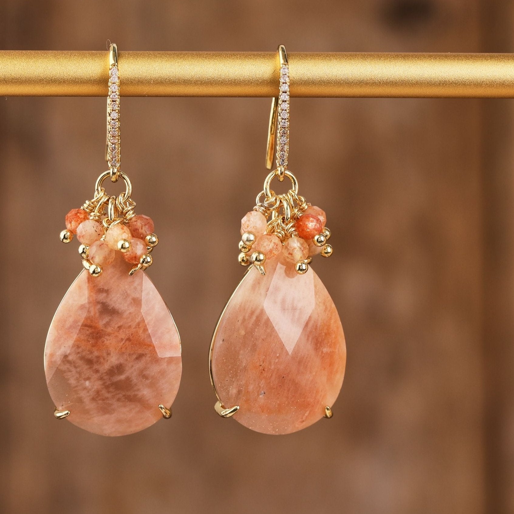 Natural Gemstone Chandelier Hook Earrings