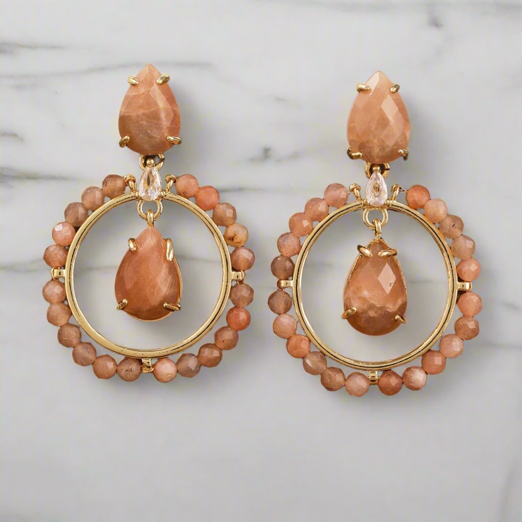 Handmade Round Gemstone Dangle Earrings