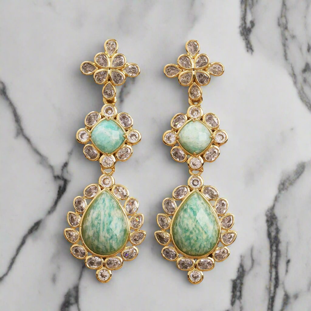 American Diamond & Gemstone Dangle Earrings
