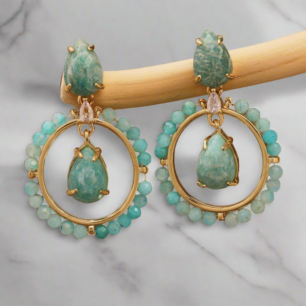Handmade Round Gemstone Dangle Earrings