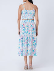 Boho style rayon skirt with tropical leaf print